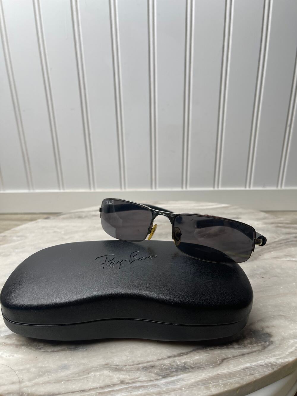 Ray-Ban Sunglasses Polarized B&L Rectangle Wrap USA Bausch & Lomb Gray Vintage